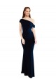 Stretch Crepe Long One Shoulder Dark Navy Mermaid Formal Dress