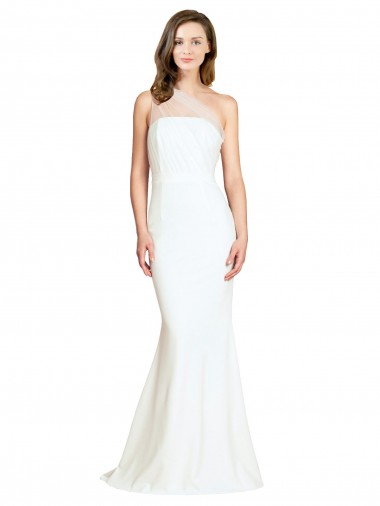 Online Stretch Crepe & Tulle Sweep Train One Shoulder Mermaid Formal Dress Canada