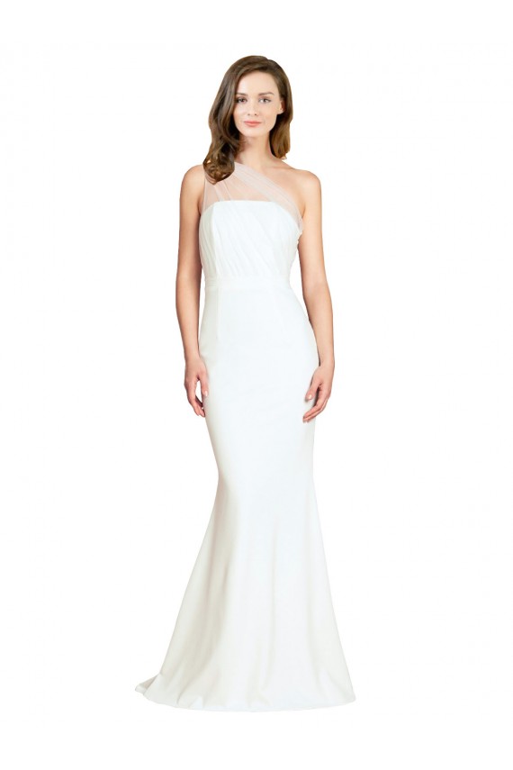 Stretch Crepe & Tulle Sweep Train One Shoulder Mermaid Formal Dress