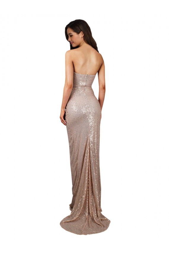 Sequin Low Back Long Scoop Neck Mermaid Formal Dress