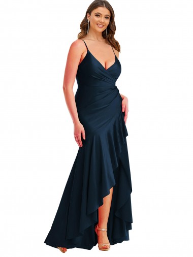 Online Silky Satin Long Spaghetti Straps Mermaid High Low Plus Size Formal Dress Canada