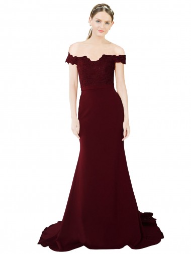 Online Stretch Crepe & Lace V-Back Sweep Train Off the Shoulder Mermaid Formal Dress Canada