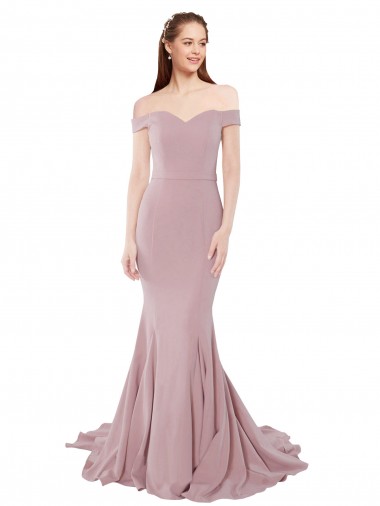 Online Stretch Crepe Sweep Train Off the Shoulder Mermaid Formal Gowns Canada