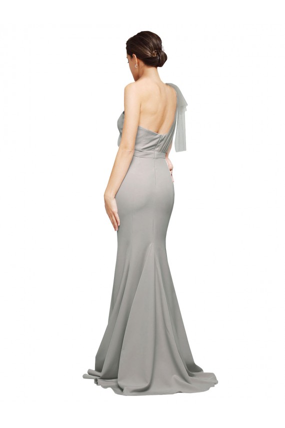 Stretch Crepe & Tulle Low Back Sweep Train One Shoulder Mermaid Formal Dress