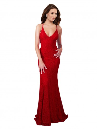 Online Lace Low Back Long V-Neck Mermaid Formal Dress Canada