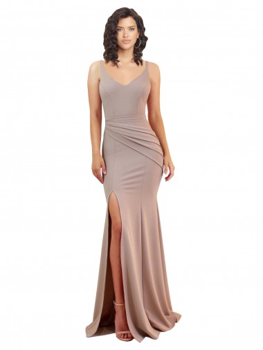 Online Stretch Crepe Low Back Long V-Neck Mermaid Black Tie Formal Dress Canada