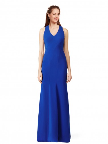 Online Stretch Crepe Long V-Neck Royal Blue Mermaid Formal Dress Canada