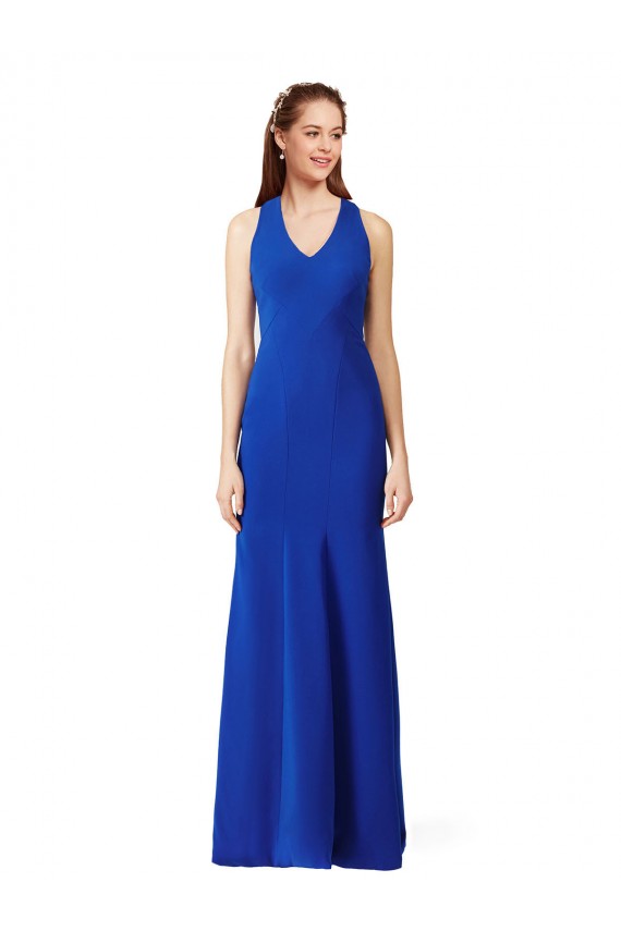 Stretch Crepe Long V-Neck Royal Blue Mermaid Formal Dress