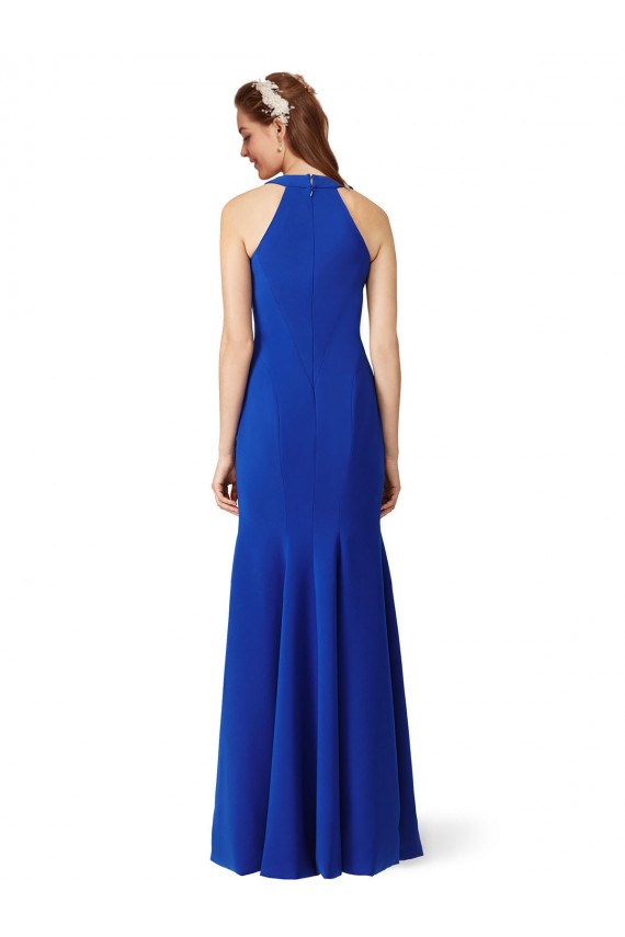 Stretch Crepe Long V-Neck Royal Blue Mermaid Formal Dress
