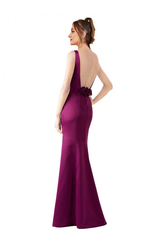 Satin Open Back Long Bateau Neck Sheath Black Tie Formal Dress