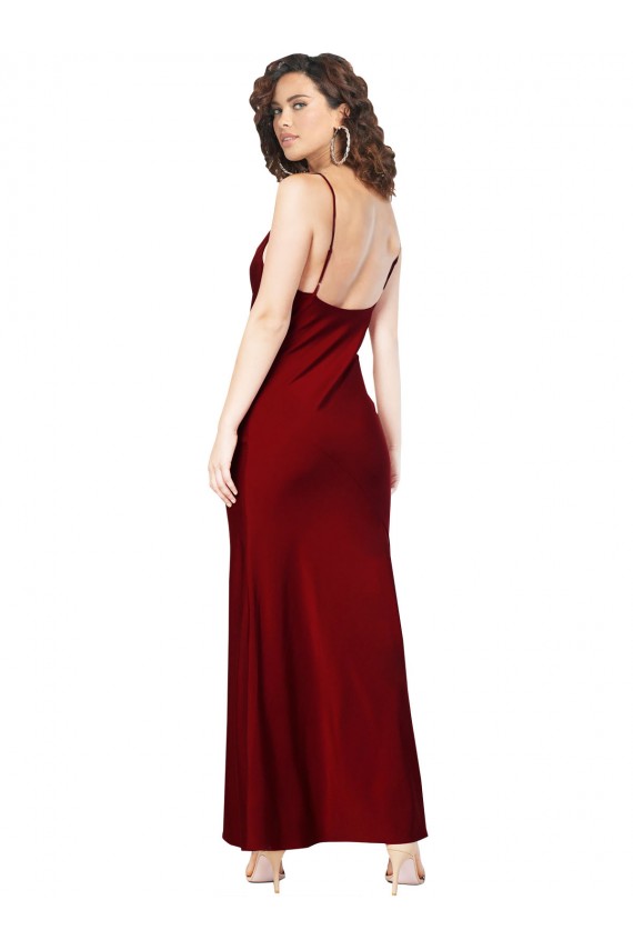 Silky Satin Low Back Long Cowl Neck Sheath Black Tie Formal Dress