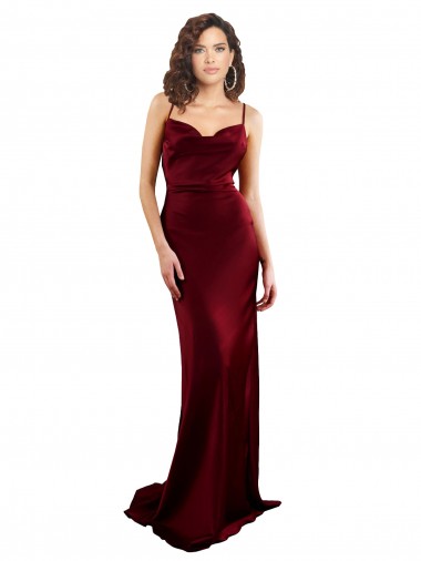 Online Silky Satin Criss Cross Open Back Long Cowl Neck Burgundy Sheath Formal Dress Canada