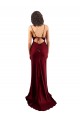 Silky Satin Criss Cross Open Back Long Cowl Neck Burgundy Sheath Formal Dress