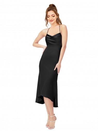 Online Silky Satin Criss Cross Back Midi Length Cowl Neck Sheath High Low Formal Dress Canada