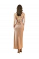 Silky Satin Low Back Midi Length Cowl Neck Sheath Formal Dress