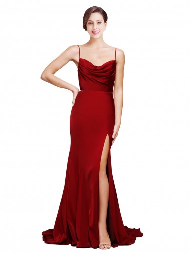 Online Stretch Satin Criss Cross Back Sweep Train Spaghetti Straps Sheath Black Tie Formal Dress Canada