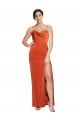 Stretch Satin Criss Cross Back Sweep Train Spaghetti Straps Sheath Formal Dress