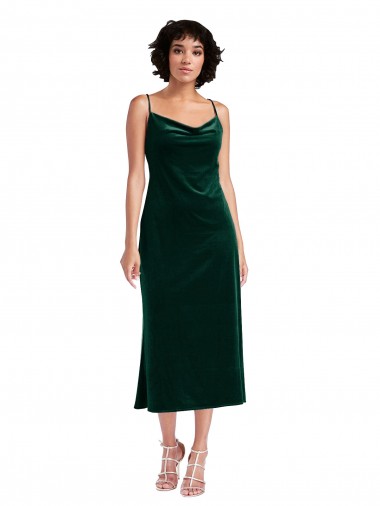 Online Stretch Velvet Criss Cross Open Back Midi Length Cowl Neck Sheath Black Tie Formal Dress Canada