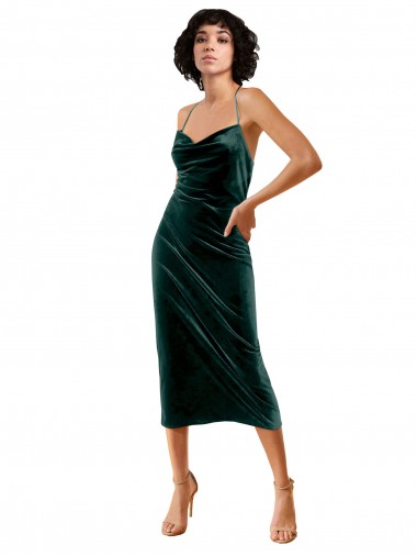 Online Stretch Velvet Criss Cross Open Back Midi Length Spaghetti Straps Sheath Formal Dress Canada