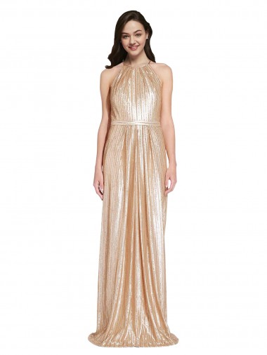 Online Sequin Long Halter Neck Sheath Formal Dress Canada