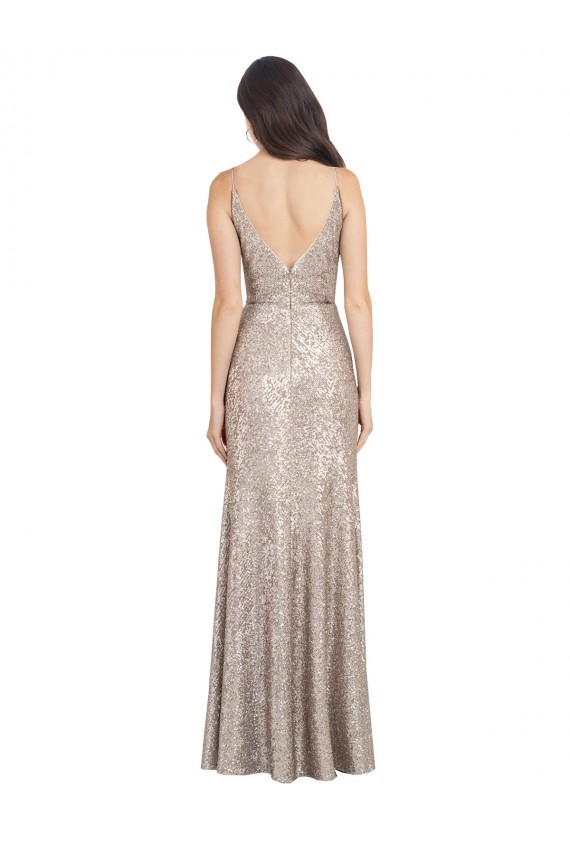 Sparkling Sequin V-Back Long V-Neck Sheath Formal Dress