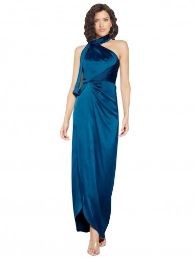 Online Silky Satin Long Halter Neck Sheath Formal Dress Canada