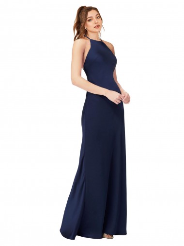 Online Silky Satin Criss Cross Back Long High Neck Sheath Formal Dress Canada