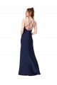 Silky Satin Criss Cross Back Long High Neck Sheath Formal Dress