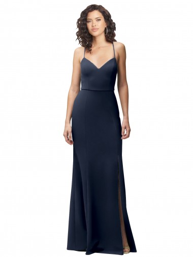 Online Stretch Crepe Criss Cross Back Long Spaghetti Straps Sheath Formal Dress Canada