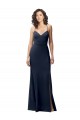 Stretch Crepe Criss Cross Back Long Spaghetti Straps Sheath Formal Dress