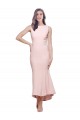 Stretch Crepe Low Back Midi Length High Neck Sheath High Low Formal Dress