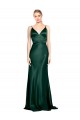 Stretch Satin V-Back Long Spaghetti Straps Sheath Formal Dress