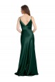 Stretch Satin V-Back Long Spaghetti Straps Sheath Formal Dress