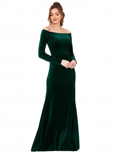 Online Stretch Velvet Long Off the Shoulder Sheath Formal Dress Canada