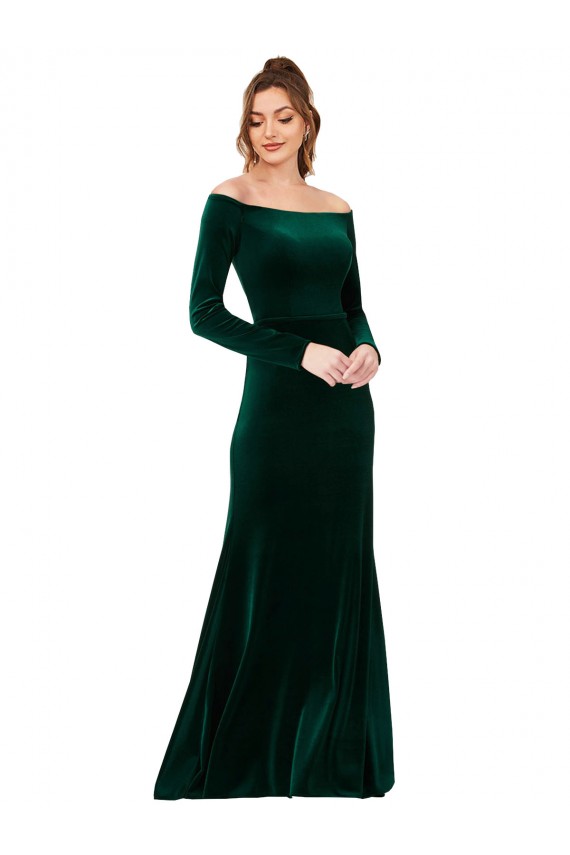 Stretch Velvet Long Off the Shoulder Sheath Formal Dress