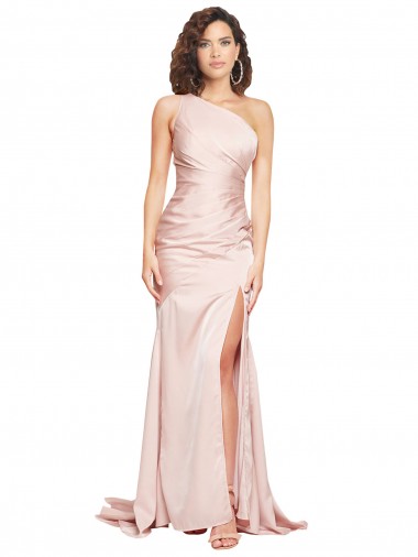 Online Silky Satin Long One Shoulder Sheath Black Tie Formal Dress Canada