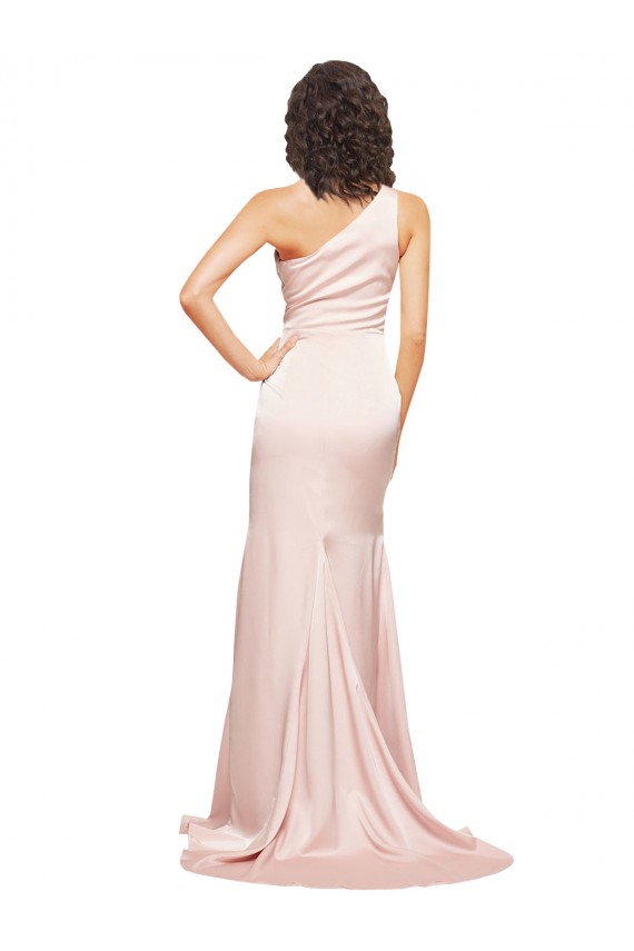Silky Satin Long One Shoulder Sheath Black Tie Formal Dress