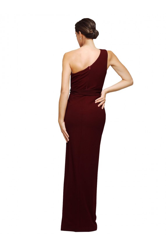 Stretch Crepe Long One Shoulder Sheath Black Tie Formal Dress