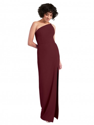 Online Stretch Crepe Long One Shoulder Burgundy Gold Sheath Formal Dress Canada