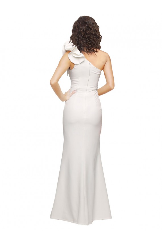 Stretch Crepe Long One Shoulder Ivory Sheath Formal Dress