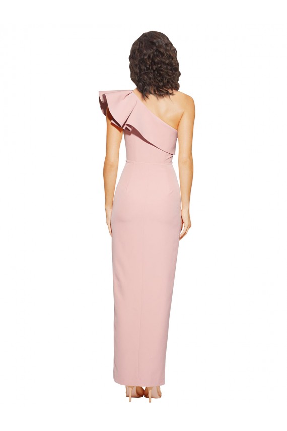 Stretch Crepe Long One Shoulder Mauve Sheath Formal Dress