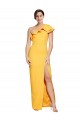 Stretch Crepe Long One Shoulder Saffron Sheath Formal Dress