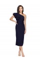 Stretch Crepe Midi Length One Shoulder Dark Navy Sheath Formal Dress