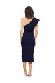 Stretch Crepe Midi Length One Shoulder Dark Navy Sheath Formal Dress