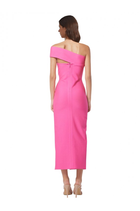 Stretch Crepe Midi Length One Shoulder Sheath Formal Dress