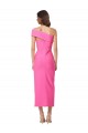Stretch Crepe Midi Length One Shoulder Sheath Formal Dress