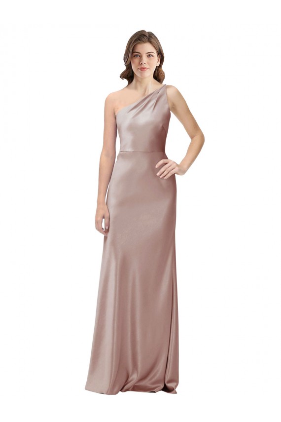 Stretch Satin Open Back Long One Shoulder Sheath Formal Dress