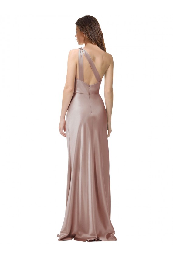 Stretch Satin Open Back Long One Shoulder Sheath Formal Dress