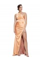 Stretch Satin Criss Cross Open Back Long One Shoulder Sheath Formal Dress