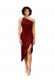 Stretch Satin Midi Length One Shoulder Sheath Black Tie Formal Dress
